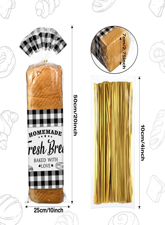 Containlol 50 Pack Bread Bags for Homemade Bread with Twist Ties, Clear Plastic Bakery Bags with Black Buffalo Plaid Design for Sourdough, Cookies, Rolls, Home Bakers Gift Packaging - Image 2